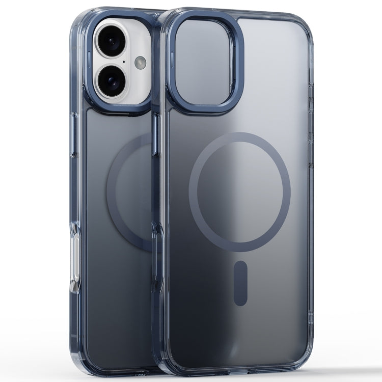 For iPhone 16 Plus Frosted Crystal Clear Lens Holder MagSafe Magnetic Phone Case(Transparent Titanium Blue) - free shipping - PMC Jewellery - Order now!
