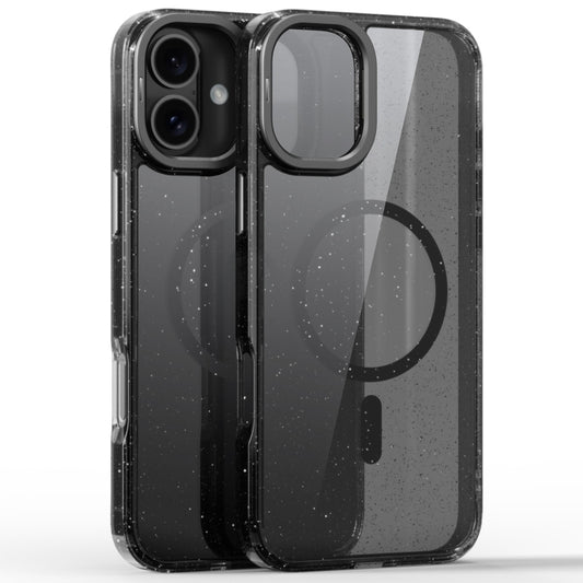 For iPhone 16 Plus Glitter Powder Lens Holder MagSafe Magnetic Phone Case(Transparent Black) - iPhone 16 Plus Cases by PMC Jewellery | Online Shopping South Africa | PMC Jewellery | Buy Now Pay Later Mobicred