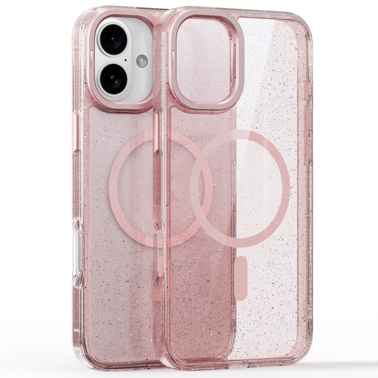 For iPhone 16 Glitter Powder Lens Holder MagSafe Magnetic Phone Case(Transparent Pink) - iPhone 16 Cases by PMC Jewellery | Online Shopping South Africa | PMC Jewellery | Buy Now Pay Later Mobicred