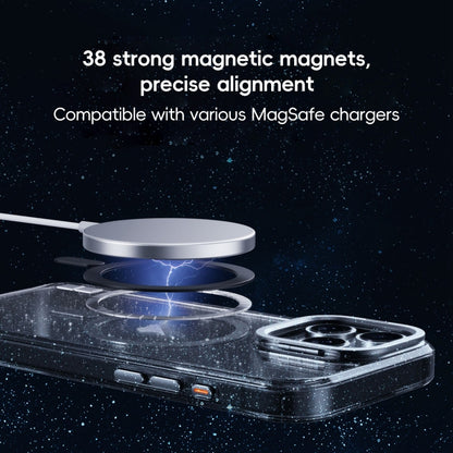 For iPhone 16 Pro Glitter Powder Lens Holder MagSafe Magnetic Phone Case(Transparent Black) - iPhone 16 Pro Cases by PMC Jewellery | Online Shopping South Africa | PMC Jewellery | Buy Now Pay Later Mobicred