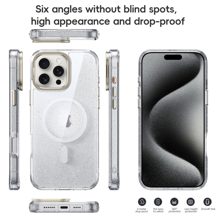 For iPhone 16 Plus Glitter Powder Lens Holder MagSafe Magnetic Phone Case(Transparent Titanium Blue) - free shipping - PMC Jewellery - Order now!