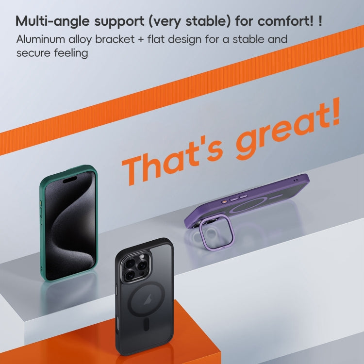 For iPhone 16 Pro Max Frosted Lens Holder MagSafe Magnetic Phone Case(Grey) - free shipping - PMC Jewellery - Order now!