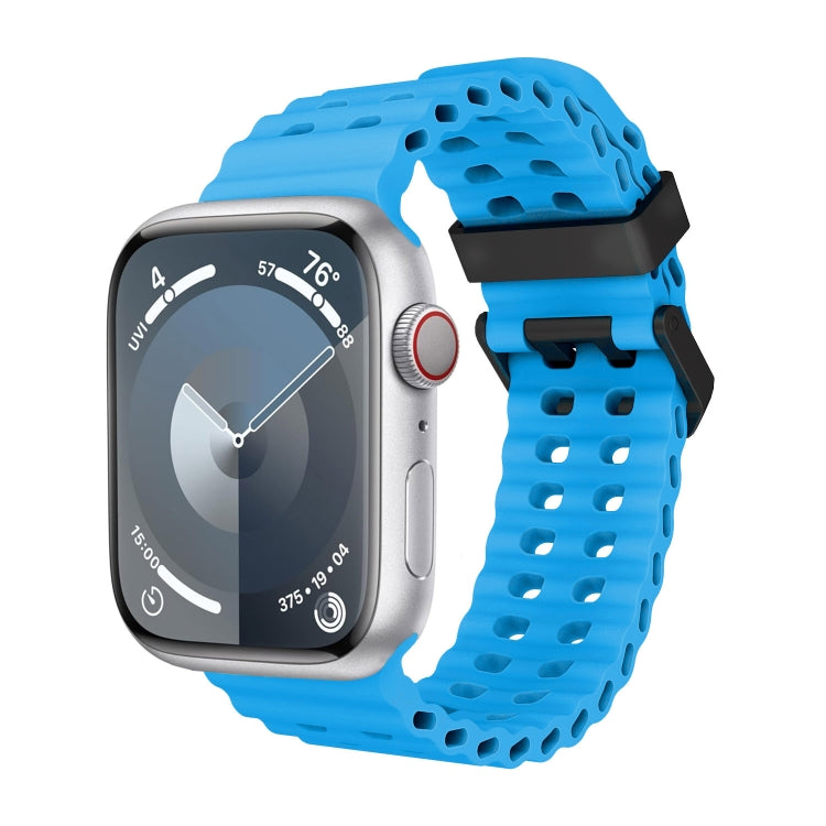 For Apple Watch Series 8 45mm Ocean Dual-Row Hole Silicone Watch Band(Blue) - free shipping - PMc TechLife - Order now!