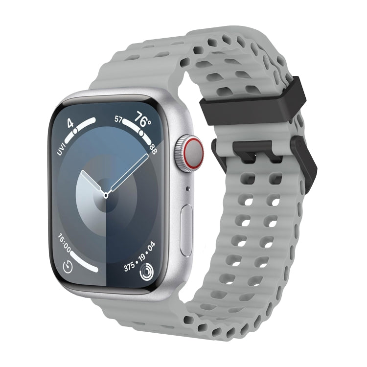 For Apple Watch Series 8 45mm Ocean Dual-Row Hole Silicone Watch Band(Cloudy Gray) - free shipping - PMc TechLife - Order now!