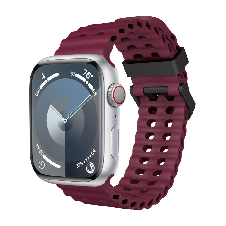 For Apple Watch SE 2022 44mm Ocean Dual-Row Hole Silicone Watch Band(Wine Red) - free shipping - PMc TechLife - Order now!
