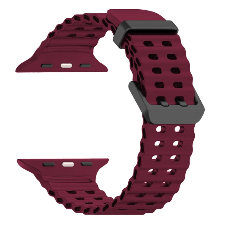 For Apple Watch SE 2022 44mm Ocean Dual-Row Hole Silicone Watch Band(Wine Red) - free shipping - PMc TechLife - Order now!