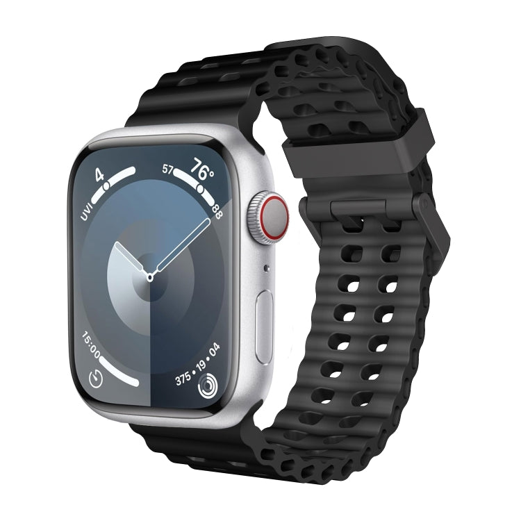 For Apple Watch Series 7 45mm Ocean Dual-Row Hole Silicone Watch Band(Black) - free shipping - PMc TechLife - Order now!