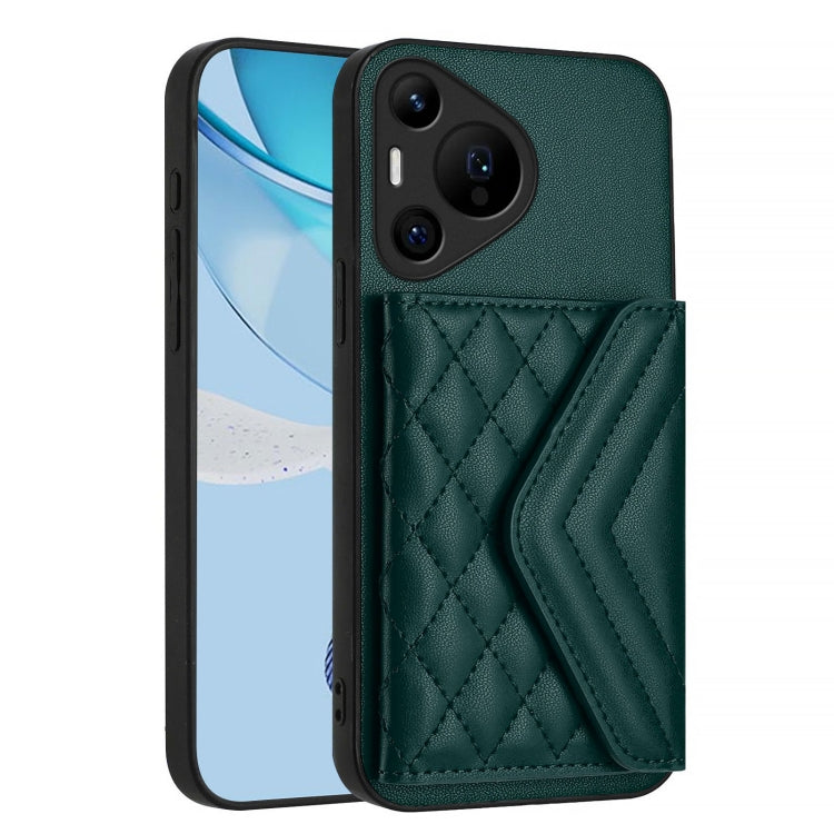 For Huawei Pura 70 Ultra Rhombic Texture Card Bag RFID Phone Case with Long Lanyard(Green) - free shipping - PMC Jewellery - Order now!