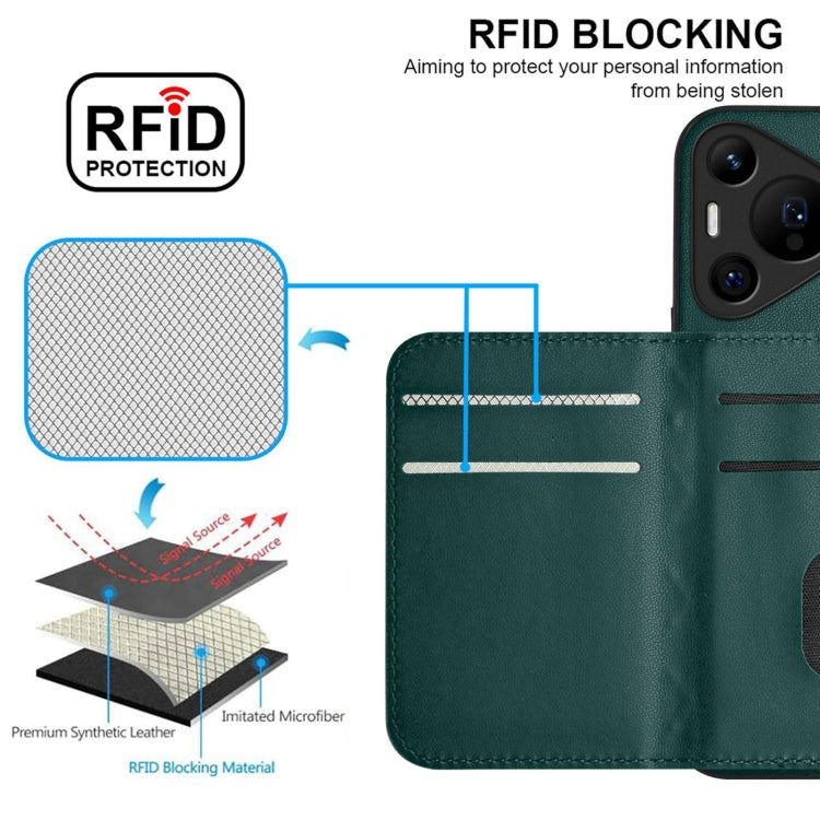 For Huawei Pura 70 Ultra Rhombic Texture Card Bag RFID Phone Case with Long Lanyard(Green) - free shipping - PMC Jewellery - Order now!