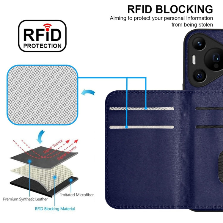 For Huawei Pura 70 Ultra Rhombic Texture Card Bag RFID Phone Case with Long Lanyard(Blue) - Huawei Cases by PMC Jewellery | Online Shopping South Africa | PMC Jewellery | Buy Now Pay Later Mobicred