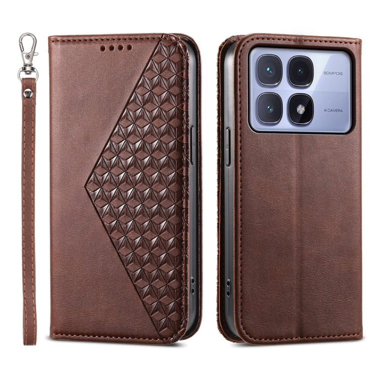 For Redmi K70 Ultra Cubic Grid Calf Texture Magnetic Leather Phone Case(Brown) - Xiaomi Cases by PMC Jewellery | Online Shopping South Africa | PMC Jewellery | Buy Now Pay Later Mobicred