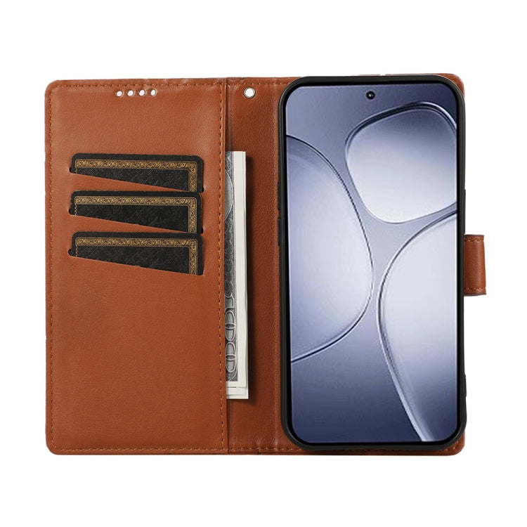 For Redmi K70 Ultra PU Genuine Leather Texture Embossed Line Phone Case(Brown) - Xiaomi Cases by PMC Jewellery | Online Shopping South Africa | PMC Jewellery | Buy Now Pay Later Mobicred