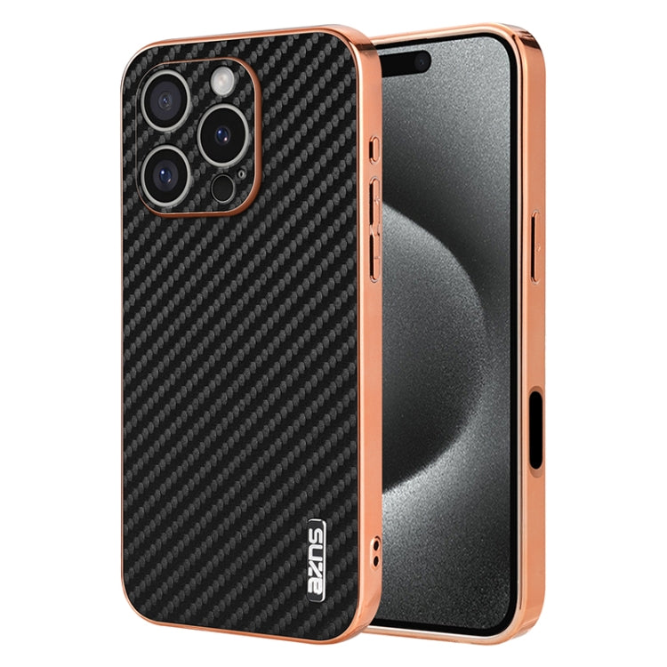 For iPhone 16 Pro Max AZNS Electroplated Edge Carbon Fiber Texture Phone Case(Black) - free shipping - PMC Jewellery - Order now!