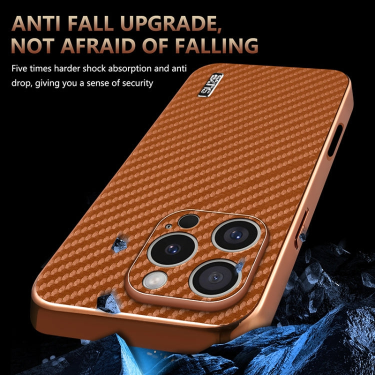 For iPhone 16 Pro AZNS Electroplated Edge Carbon Fiber Texture Phone Case(Brown) - iPhone 16 Pro Cases by AZNS | Online Shopping South Africa | PMC Jewellery | Buy Now Pay Later Mobicred