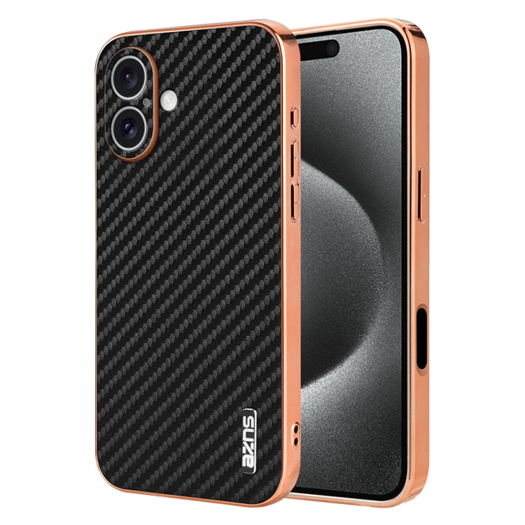 For iPhone 16 Plus AZNS Electroplated Edge Carbon Fiber Texture Phone Case(Black) - iPhone 16 Plus Cases by AZNS | Online Shopping South Africa | PMC Jewellery | Buy Now Pay Later Mobicred