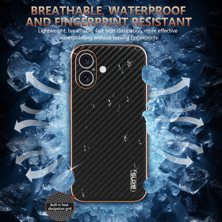 For iPhone 16 Plus AZNS Electroplated Edge Carbon Fiber Texture Phone Case(Blue) - iPhone 16 Plus Cases by AZNS | Online Shopping South Africa | PMC Jewellery | Buy Now Pay Later Mobicred