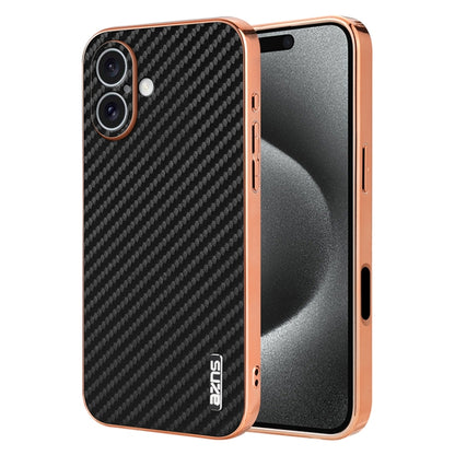 For iPhone 16 AZNS Electroplated Edge Carbon Fiber Texture Phone Case(Black) - iPhone 16 Cases by AZNS | Online Shopping South Africa | PMC Jewellery | Buy Now Pay Later Mobicred