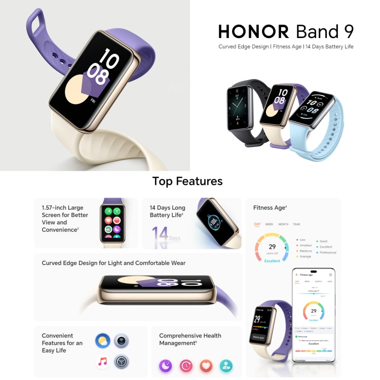 Honor Band 9, 1.57 inch AMOLED Screen, Support Heart Rate / Blood Oxygen / Sleep Monitoring, NFC Version(Blue) - free shipping - PMC TechLife - Order now!