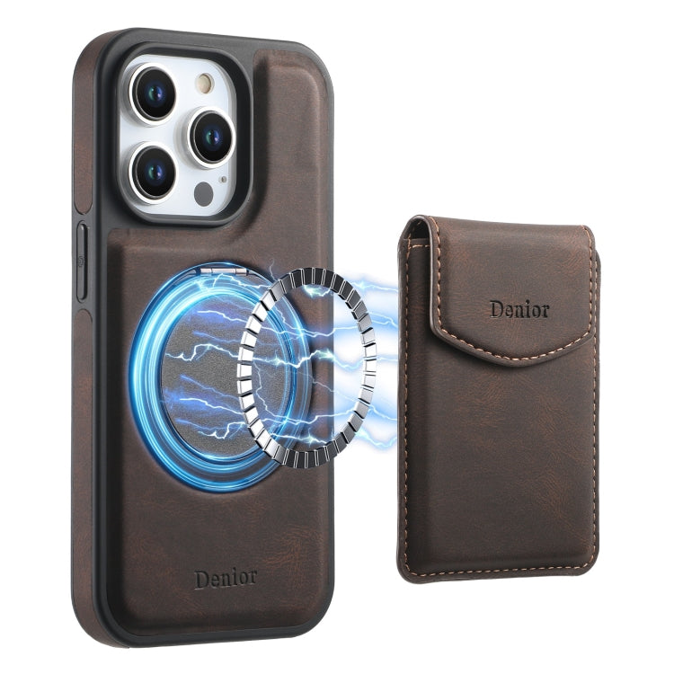 For iPhone 16 Pro Denior D20 Skin Feel MagSafe Holder Detachable Card Slot Phone Case(Brown) - free shipping - PMC Jewellery - Order now!