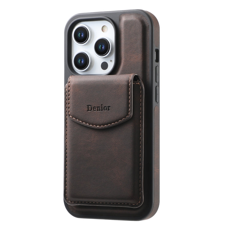 For iPhone 16 Pro Denior D20 Skin Feel MagSafe Holder Detachable Card Slot Phone Case(Brown) - free shipping - PMC Jewellery - Order now!