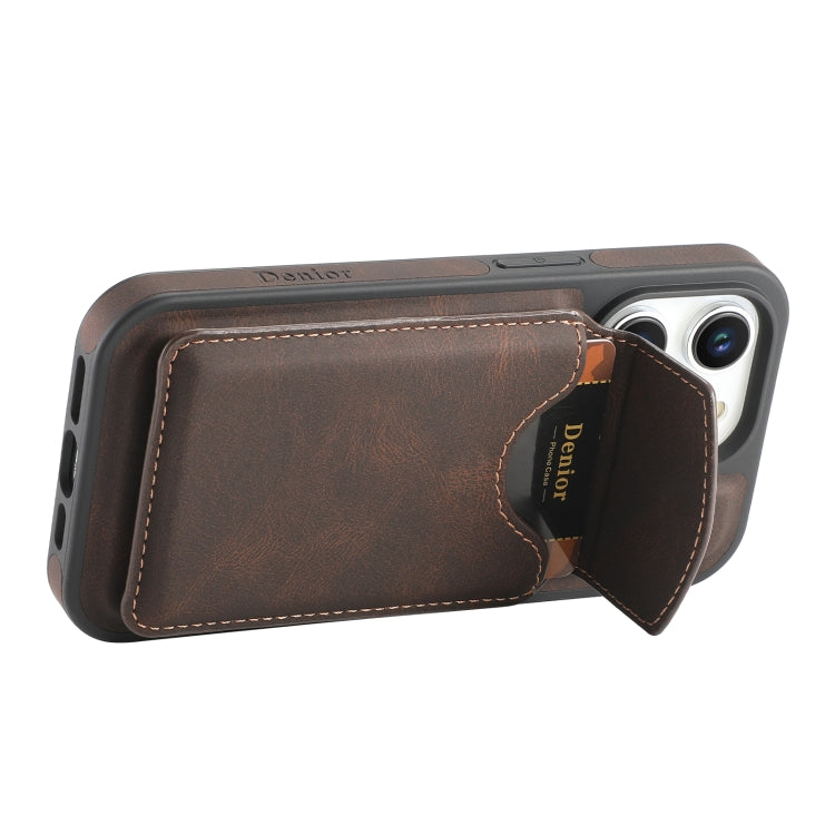 For iPhone 16 Pro Denior D20 Skin Feel MagSafe Holder Detachable Card Slot Phone Case(Brown) - free shipping - PMC Jewellery - Order now!