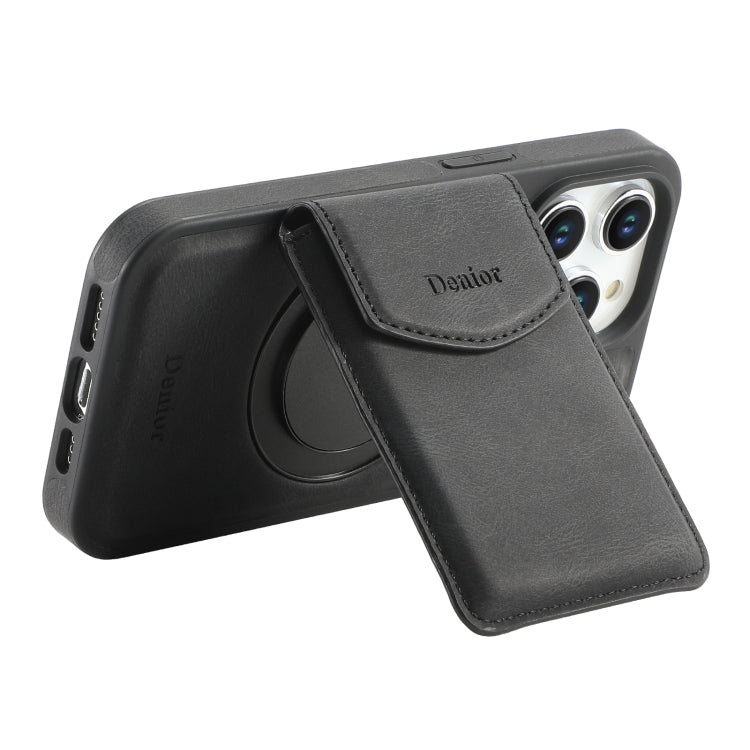 For iPhone 16 Pro Denior D20 Skin Feel MagSafe Holder Detachable Card Slot Phone Case(Black) - iPhone 16 Pro Cases by Denior | Online Shopping South Africa | PMC Jewellery | Buy Now Pay Later Mobicred