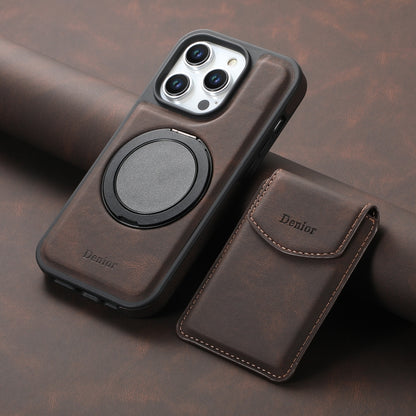 For iPhone 16 Plus Denior D20 Skin Feel MagSafe Holder Detachable Card Slot Phone Case(Brown) - iPhone 16 Plus Cases by Denior | Online Shopping South Africa | PMC Jewellery | Buy Now Pay Later Mobicred