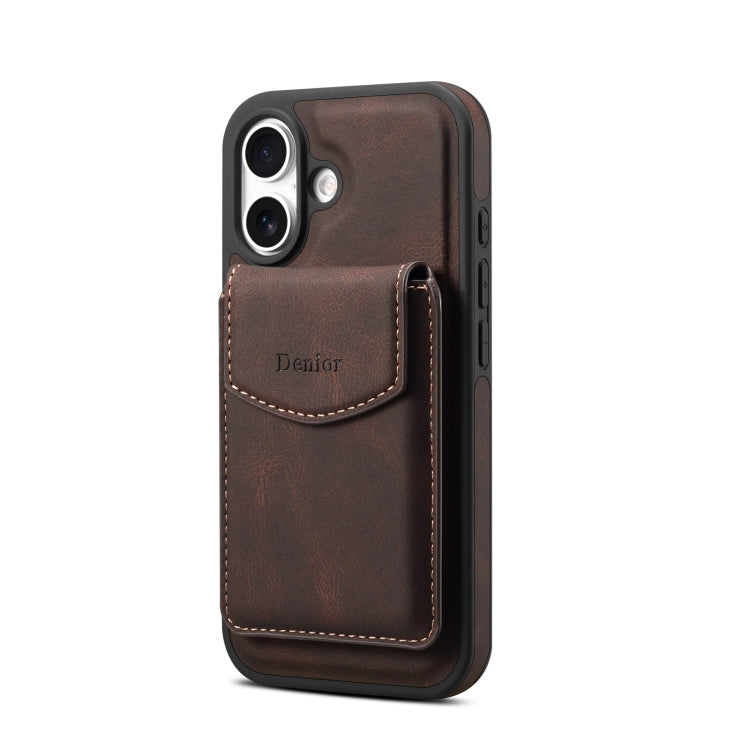 For iPhone 16 Plus Denior D20 Skin Feel MagSafe Holder Detachable Card Slot Phone Case(Brown) - free shipping - PMC Jewellery - Order now!