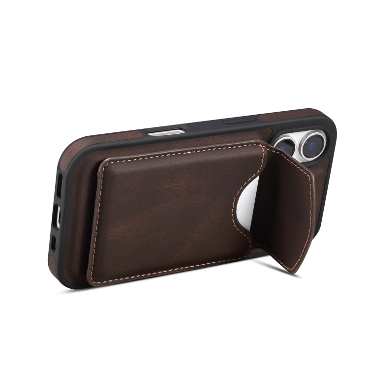 For iPhone 16 Plus Denior D20 Skin Feel MagSafe Holder Detachable Card Slot Phone Case(Brown) - free shipping - PMC Jewellery - Order now!