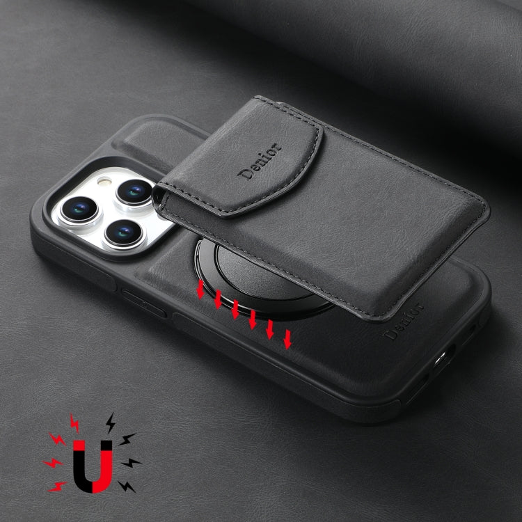 For iPhone 16 Plus Denior D20 Skin Feel MagSafe Holder Detachable Card Slot Phone Case(Black) - free shipping - PMC Jewellery - Order now!