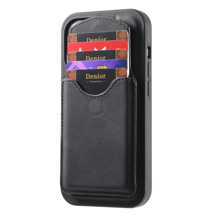 For iPhone 16 Plus Denior D20 Skin Feel MagSafe Holder Detachable Card Slot Phone Case(Black) - free shipping - PMC Jewellery - Order now!
