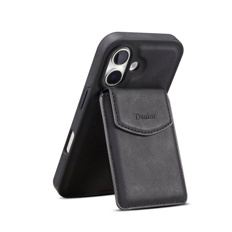 For iPhone 16 Plus Denior D20 Skin Feel MagSafe Holder Detachable Card Slot Phone Case(Black) - free shipping - PMC Jewellery - Order now!