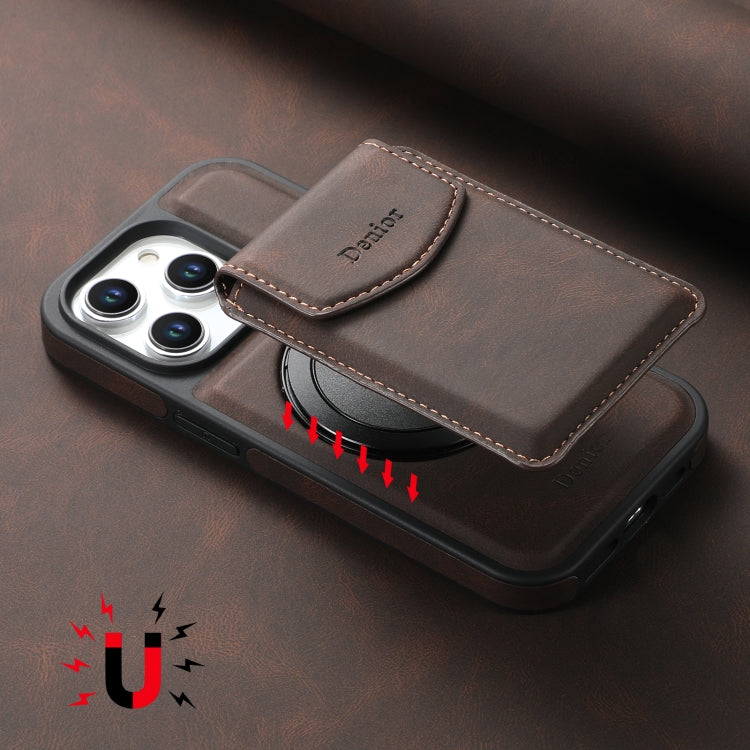 For iPhone 15 Pro Max Denior D20 Skin Feel MagSafe Holder Detachable Card Slot Phone Case(Brown) - free shipping - PMC Jewellery - Order now!