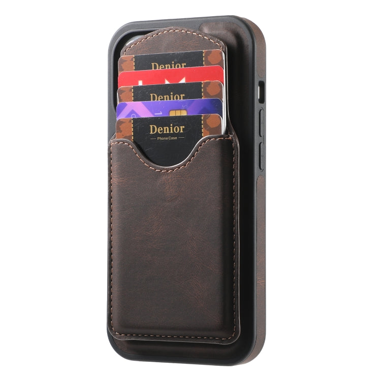 For iPhone 15 Pro Max Denior D20 Skin Feel MagSafe Holder Detachable Card Slot Phone Case(Brown) - free shipping - PMC Jewellery - Order now!