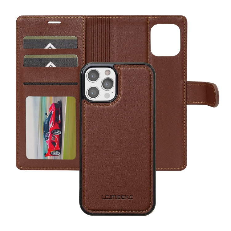 For iPhone 12 / 12 Pro LC.IMEEKE L2 Series Detachable Magsafe PU Phone Case with Lanyard(Brown) - iPhone 12 / 12 Pro Cases by LC.IMEEKE | Online Shopping South Africa | PMC Jewellery | Buy Now Pay Later Mobicred