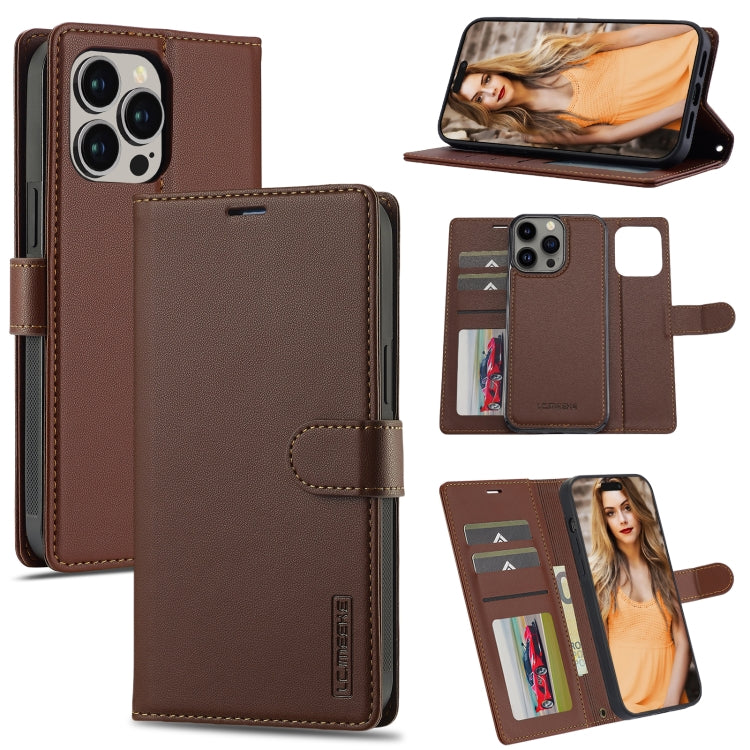 For iPhone 13 Pro LC.IMEEKE L2 Series Detachable Magsafe PU Phone Case with Lanyard(Brown) - iPhone 13 Pro Cases by LC.IMEEKE | Online Shopping South Africa | PMC Jewellery | Buy Now Pay Later Mobicred