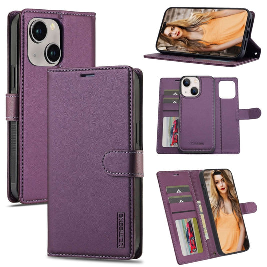 For iPhone 13 LC.IMEEKE L2 Series Detachable Magsafe PU Phone Case with Lanyard(Purple) - iPhone 13 Cases by LC.IMEEKE | Online Shopping South Africa | PMC Jewellery | Buy Now Pay Later Mobicred