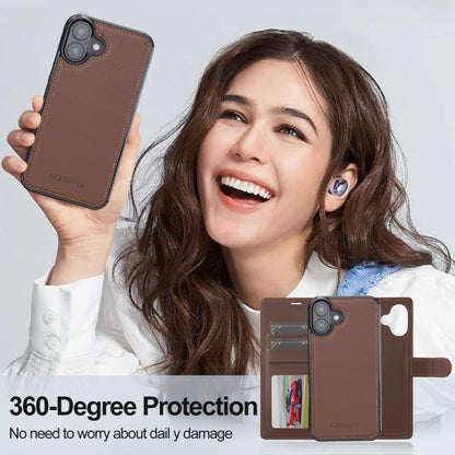 For iPhone 16 LC.IMEEKE L2 Series Detachable Magsafe PU Phone Case with Lanyard(Brown) - iPhone 16 Cases by LC.IMEEKE | Online Shopping South Africa | PMC Jewellery | Buy Now Pay Later Mobicred