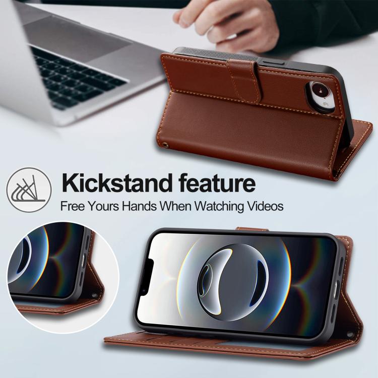 For iPhone 16e LC.IMEEKE L2 Series Detachable Magsafe PU Phone Case with Lanyard(Brown) - free shipping - PMc TechLife - Order now!