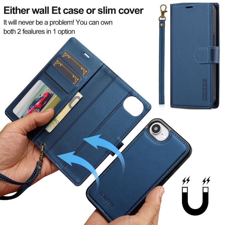 For iPhone 16e LC.IMEEKE L2 Series Detachable Magsafe PU Phone Case with Lanyard(Blue) - free shipping - PMc TechLife - Order now!
