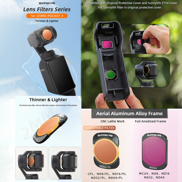 For DJI Osmo Pocket 3 Sunnylife Camera Lens Magnetic Metal Filter, No Impact On Gimbal Reset, Filter:ND64PL - free shipping - PMC TechLife - Order now!