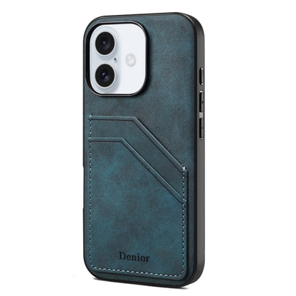 For iPhone 16 Plus Denior D09 PU Dual Card Slot Back Cover Phone Case(Blue) - iPhone 16 Plus Cases by Denior | Online Shopping South Africa | PMC Jewellery | Buy Now Pay Later Mobicred