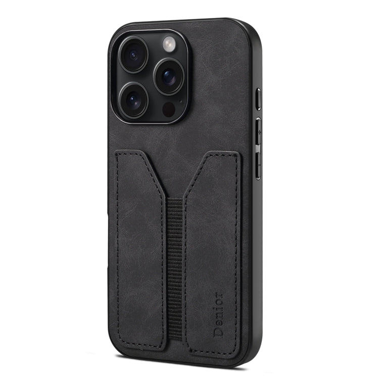 For iPhone 16 Pro Denior D07 DV Elastic Card Slot PU Back Cover Phone Case(Black) - iPhone 16 Pro Cases by Denior | Online Shopping South Africa | PMC Jewellery | Buy Now Pay Later Mobicred