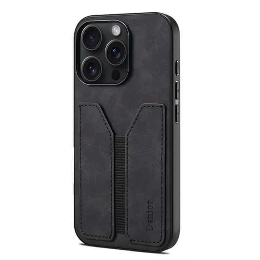 For iPhone 16 Pro Max Denior D07 DV Elastic Card Slot PU Back Cover Phone Case(Black) - iPhone 16 Pro Max Cases by Denior | Online Shopping South Africa | PMC Jewellery | Buy Now Pay Later Mobicred