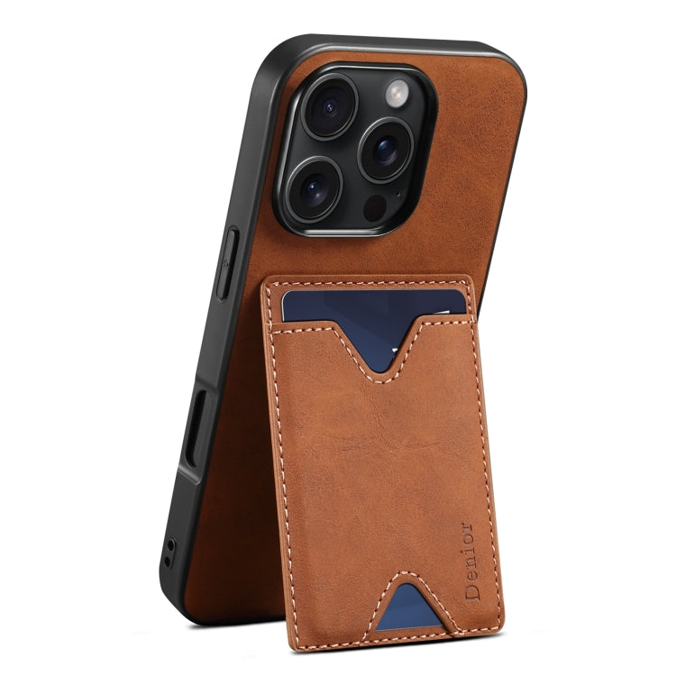 For iPhone 16 Pro Denior D06 PU Back Cover Card Slot Holder Phone Case(Brown) - iPhone 16 Pro Cases by Denior | Online Shopping South Africa | PMC Jewellery | Buy Now Pay Later Mobicred