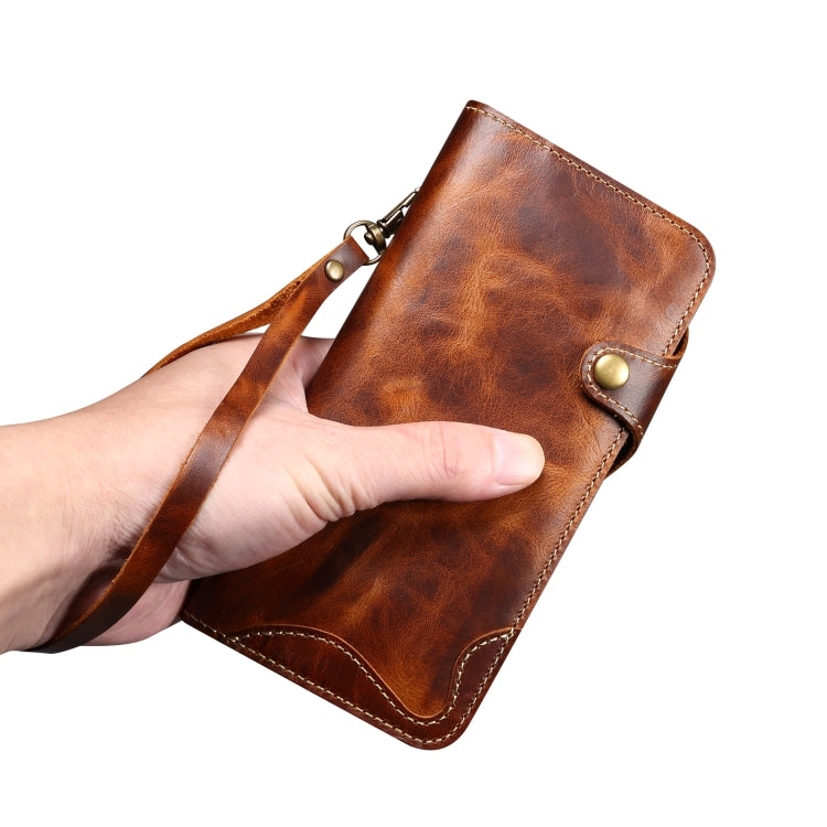 For iPhone 16 Denior B01 Oil Wax Cowhide Magnetic Button Genuine Leather Case(Red) - free shipping - PMC Jewellery - Order now!