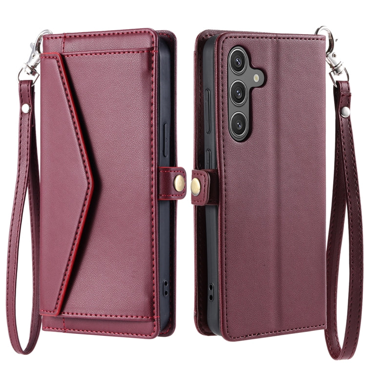 For Samsung Galaxy S25 5G Wallet Multi-card Slot Leather Phone Case with Lanyard(Wine Red) - Galaxy S25 5G Cases by PMC TechLife | Online Shopping South Africa | PMC TechLife | Buy Now Pay Later Mobicred