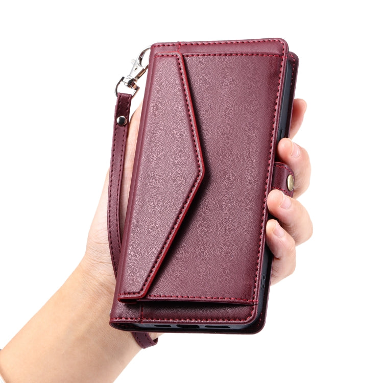 For Samsung Galaxy S25 5G Wallet Multi-card Slot Leather Phone Case with Lanyard(Wine Red) - Galaxy S25 5G Cases by PMC TechLife | Online Shopping South Africa | PMC TechLife | Buy Now Pay Later Mobicred