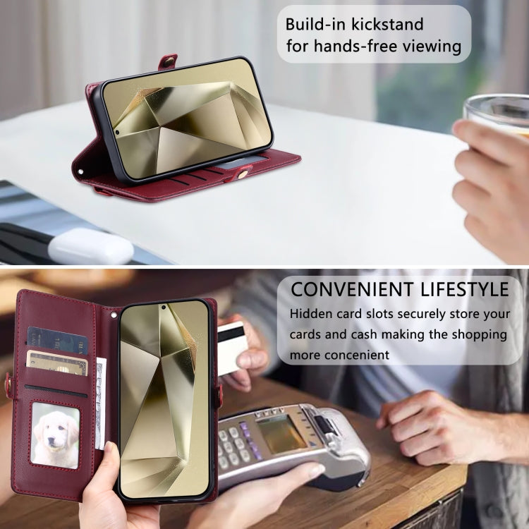 For Samsung Galaxy S25 5G Wallet Multi-card Slot Leather Phone Case with Lanyard(Wine Red) - Galaxy S25 5G Cases by PMC TechLife | Online Shopping South Africa | PMC TechLife | Buy Now Pay Later Mobicred