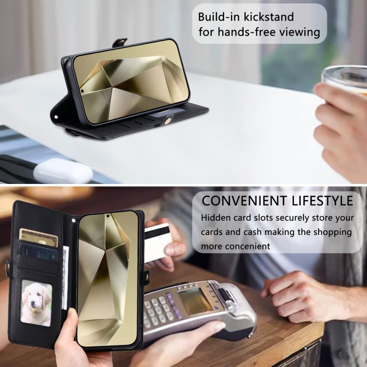 For Samsung Galaxy S25 5G Wallet Multi-card Slot Leather Phone Case with Lanyard(Black) - Galaxy S25 5G Cases by PMC TechLife | Online Shopping South Africa | PMC TechLife | Buy Now Pay Later Mobicred